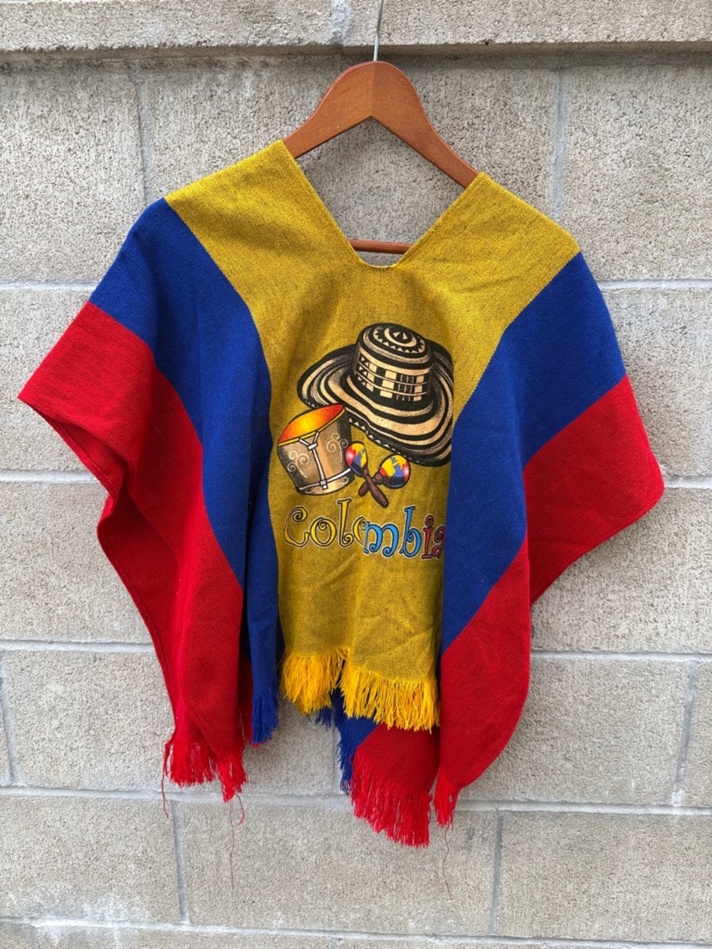 Colombian Flag V-Neck Poncho Tunic - Yellow, Blue & Red - Picture 2 of 3